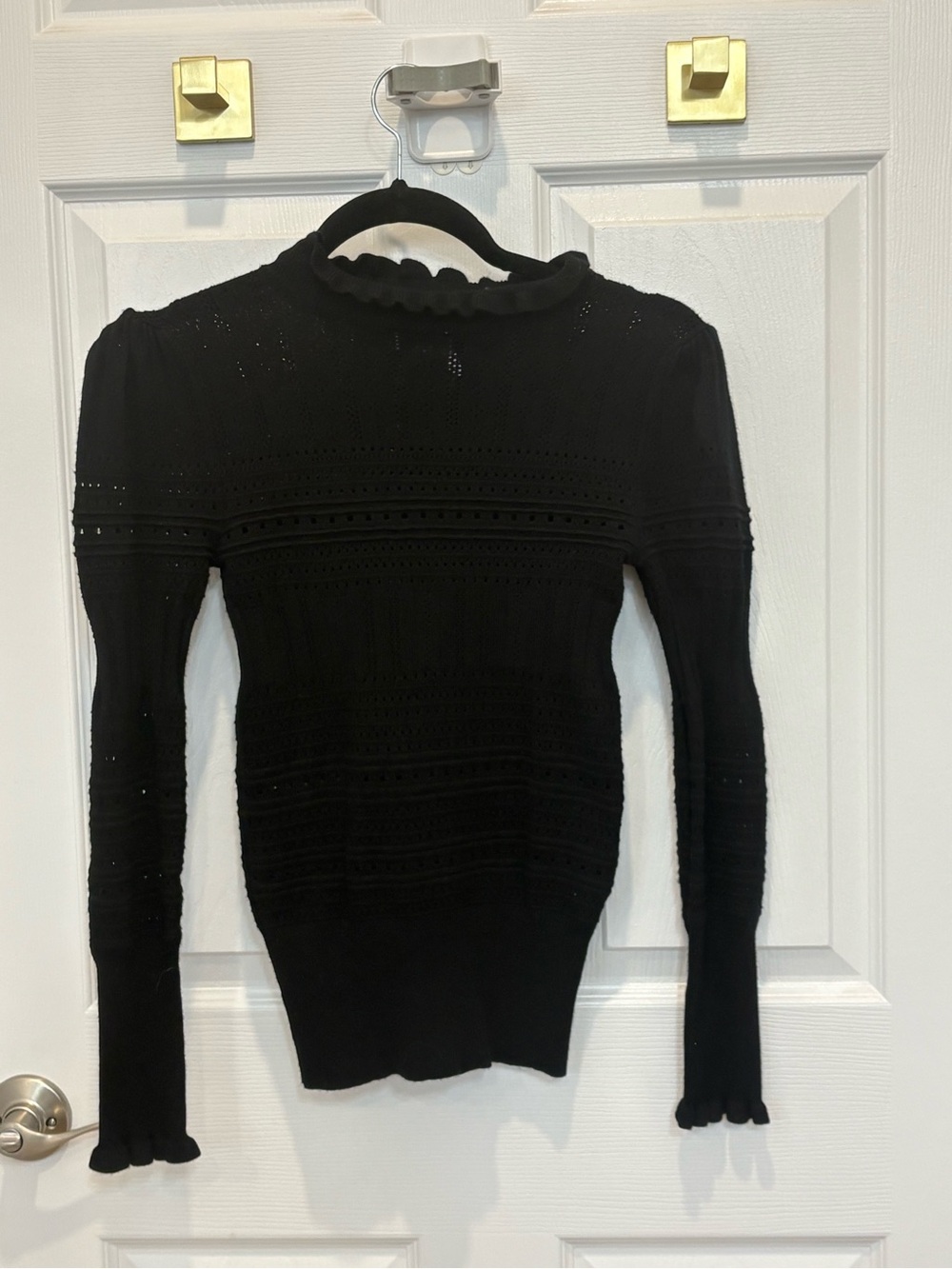 Vintage Revamped Black Scallop Neck Lightweight Knit Sweater #1416